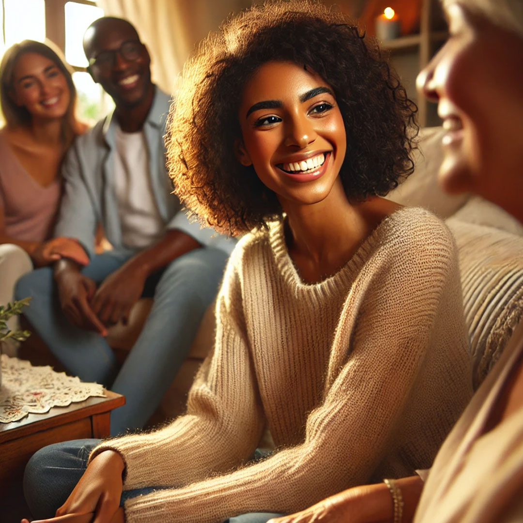 An African American woman enjoys quality time with loved ones, highlighting how self-care fosters stronger, healthier relationships.